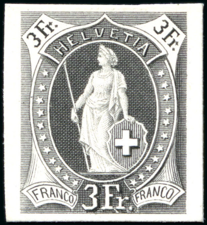 Stamp of Switzerland / Schweiz » Stehende Helvetia Druckproben, schwarzer Druck auf Karton
