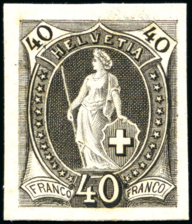 Stamp of Switzerland / Schweiz » Stehende Helvetia Druckproben, schwarzer Druck auf Karton