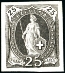 Stamp of Switzerland / Schweiz » Stehende Helvetia Druckproben, schwarzer Druck auf Karton