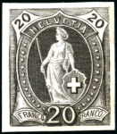 Stamp of Switzerland / Schweiz » Stehende Helvetia Druckproben, schwarzer Druck auf Karton