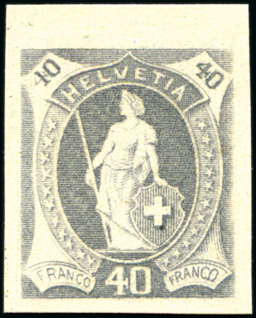 Stamp of Switzerland / Schweiz » Stehende Helvetia Druckprobe in Originalfarbe auf Kartonpapier