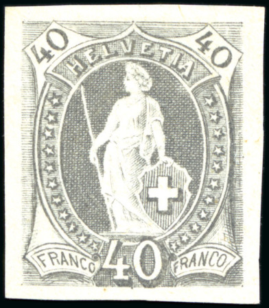 Stamp of Switzerland / Schweiz » Stehende Helvetia Farbprobe mit Kontrollzeichen und in Originalfarbe