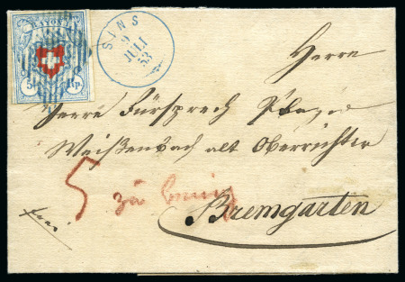 Stamp of Switzerland / Schweiz » Rayonmarken » Rayon I, hellblau, ohne KE (STEIN C2) Type 32 C2/LU entwertet mit blauer Raute