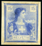 Stamp of Switzerland / Schweiz 1907 Helvetia Brustbild I, sechs versch. Probedrucke