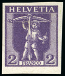Stamp of Switzerland / Schweiz 1907 Tellknabe im Rahmen, sieben Probedrucke