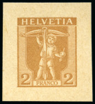 Stamp of Switzerland / Schweiz 1907 Tellknabe im Rahmen, sieben Probedrucke