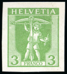 Stamp of Switzerland / Schweiz 1907 Tellknabe im Rahmen, sieben Probedrucke