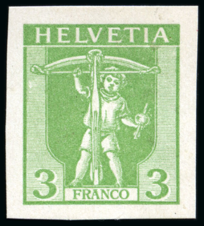 Stamp of Switzerland / Schweiz 1907 Tellknabe im Rahmen, sieben Probedrucke