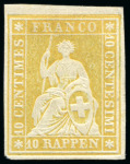 Stamp of Switzerland / Schweiz 10Rp gelb, berner Probedruck in