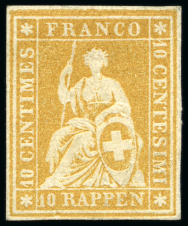 Stamp of Switzerland / Schweiz 10Rp gelb, berner Probedruck in