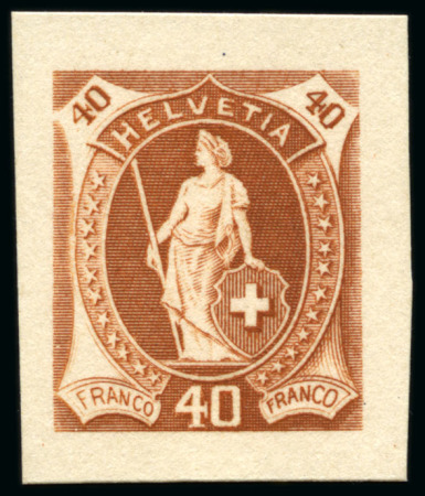 Stamp of Switzerland / Schweiz » Stehende Helvetia Farbprobe auf Karton, 40c Type II,