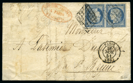 Stamp of France 1849 25c bleu en paire TETE-BECHE