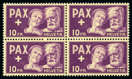 Stamp of Switzerland / Schweiz 1945 PAX-Satz, in Viererblöcken, postfrisch