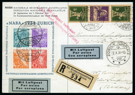 Stamp of Switzerland / Schweiz 1934 NABA-Block auf Bedarfs-Luftpostkarte