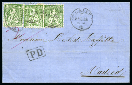 Stamp of Switzerland / Schweiz » Sitzende Helvetia Gezaehnt » Destinationen SPANIEN 1866: 40C grün (3)
