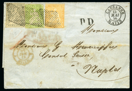 Stamp of Switzerland / Schweiz » Sitzende Helvetia Ungezähnt » 1856-57 Berner Druck (II) 1Fr violettgrau zusammen mit Berner Druck I 20Rp