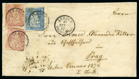 Stamp of Switzerland / Schweiz » Sitzende Helvetia Ungezähnt » 1856-57 Berner Druck (II) 10Rp blau zusammen mit Berner Druck IV 15Rp rosa