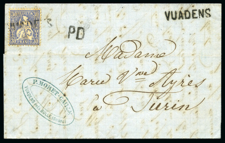 Stamp of Switzerland / Schweiz » Sitzende Helvetia Gezaehnt » Briefmarken 1867-1878 30C ultramarin entwertet mit Langstempel VUADENS