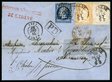 Stamp of Switzerland / Schweiz » Sitzende Helvetia Ungezähnt » III. Periode, dünnes Seidenpapier 20Rp orange zusammen mit Berner Druck I 15Rp rosa