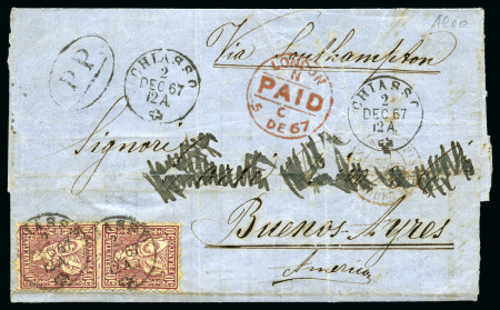 Stamp of Switzerland / Schweiz » Sitzende Helvetia Gezaehnt » Destinationen ARGENTINIEN 1867: 50C lila (2)