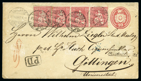 Stamp of Switzerland / Schweiz » Sitzende Helvetia Gezaehnt » Frankaturen 10C rot (4) entwertet LAUSANNE 19 XII 67