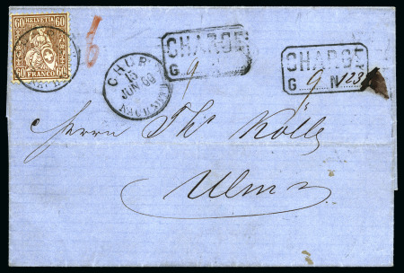 Stamp of Switzerland / Schweiz » Sitzende Helvetia Gezaehnt » Frankaturen 60C kupferbronze entwertet CHUR 15 JUN 66