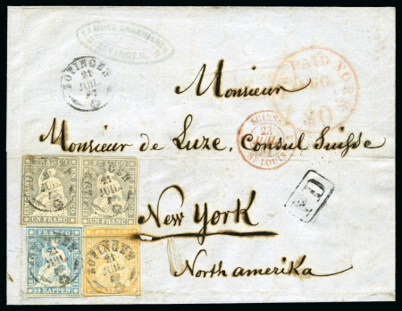 Stamp of Switzerland / Schweiz » Sitzende Helvetia Ungezähnt » 1856-57 Berner Druck (II) 1Fr violettgrau (waagr. Paar) + Berner Druck III