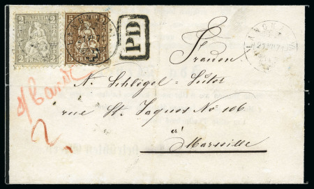 Stamp of Switzerland / Schweiz » Sitzende Helvetia Gezaehnt » Frankaturen 2C grau und 5C braun