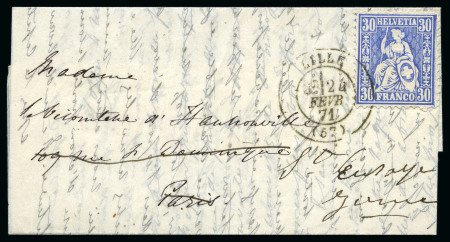 Stamp of Switzerland / Schweiz » Preussisch-Französischer Krieg 1870 (4. Nov) 30C ultramarin