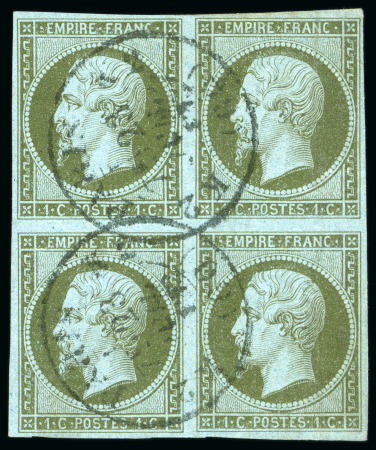 Stamp of France 1c Empire non dentelé en bloc de 4 neuf