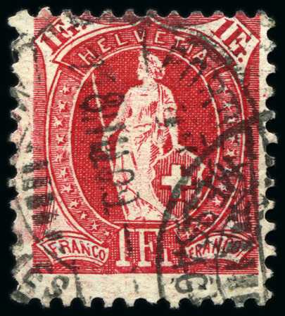 Stamp of Switzerland / Schweiz » Stehende Helvetia 1907 1Fr karmin, Faserpapier, gezähnt 11 1/2:11