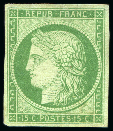 Stamp of France 1849 15c vert, petits amincis en haut