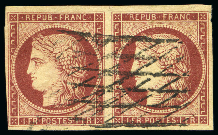 Stamp of France 1849 1F carmin en paire obl. grille sans fin