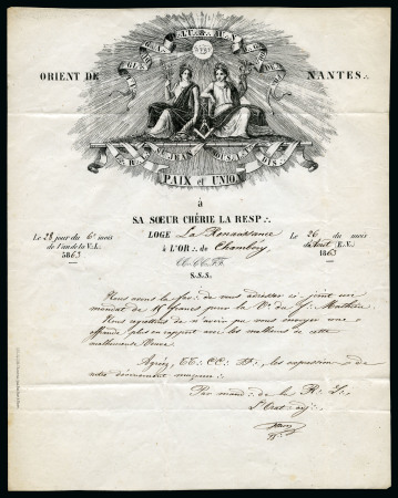 Stamp of France FRANC-MAÇONNERIE 1863 Lettre de Nantes