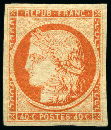 Stamp of France 1849 40c orange foncé, neuf avec gomme d'origine