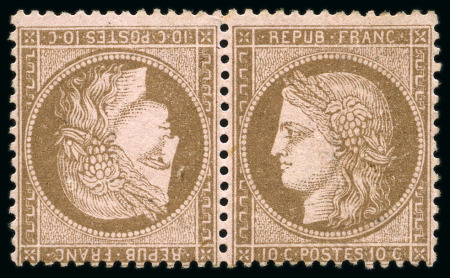 Stamp of France Cérès 10c brun sur rose en paire tête-bêche