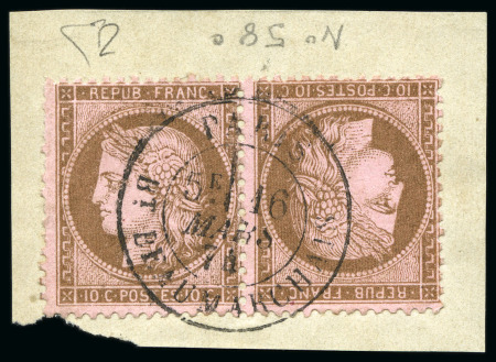 Stamp of France Cérès 10c brun sur rose en paire tête-bêche