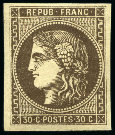 Stamp of France 1870 Bordeaux 30c brun noir, neuf avec gomme