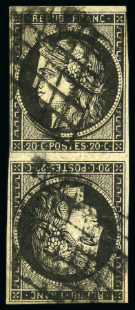 Stamp of France 1849 20c noir sur jaune en paire verticale