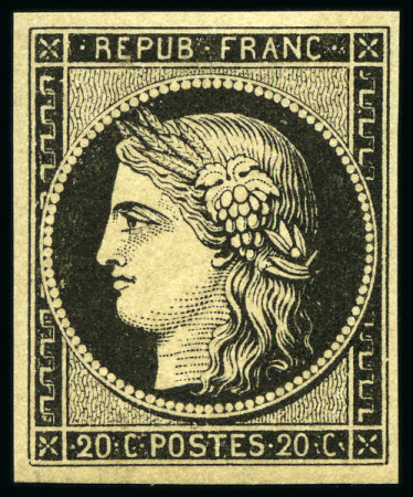 Stamp of France 1849 20c noir sur jaune et 20c noir sur blanc