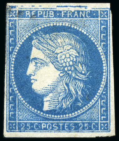 Stamp of Colonies françaises 1872-77 Cérès 25c bleu avec variété GRANDE CASSURE