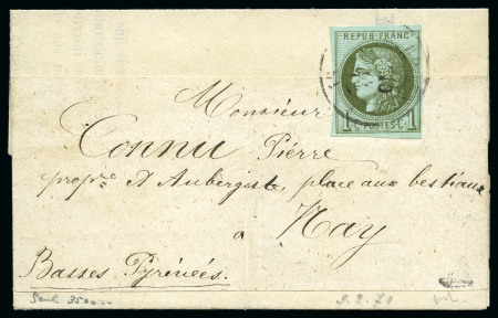 Stamp of France 1870 1c Bordeaux, bien margé