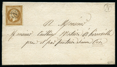 Stamp of France 10c bistre Empire non dentelé, légèrement effleuré