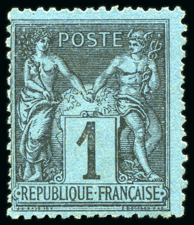 Stamp of France 1c BLEU DE PRUSSE, neuf sans gomme