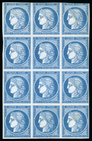 Stamp of France 1849 25c bleu, essai en bloc de 12