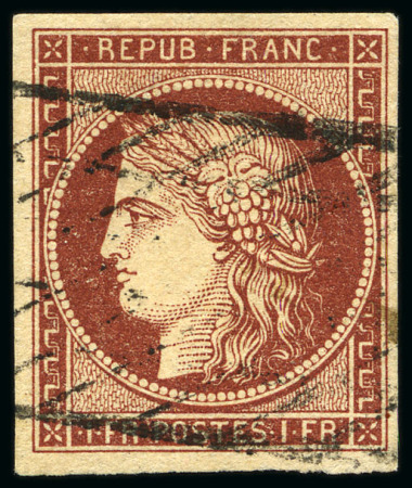 Stamp of France 1849 1F carmin, 4 exemplaires avec 4 oblitérations