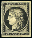 Stamp of France 1849 20c noir impression recto-verso