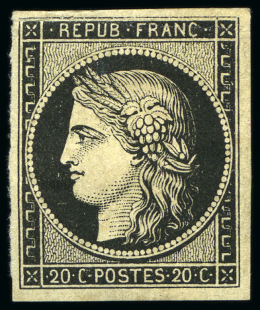 Stamp of France 1849 20c noir impression recto-verso