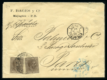 Stamp of France 1891 Lettre de Mayaguez avec 8c brun de Porto Rico