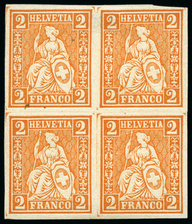 Stamp of Switzerland / Schweiz » Sitzende Helvetia Gezaehnt » Probe Farbprobe 2C orange, ohne Wasserzeichen, ungezähnt
